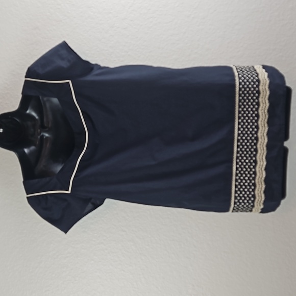 Loft | Women's Dark Navy Pull-On Cotton Short Sleeves Embroidered Top Sz 810 - Picture 4 of 7